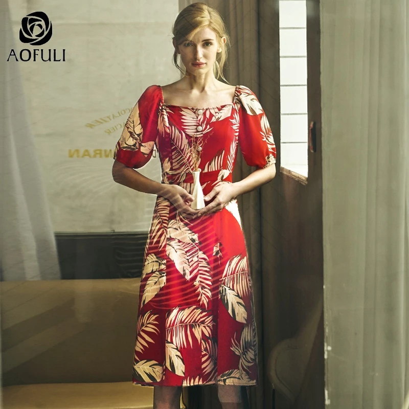AOFULI L- 4XL 5XL Printed Pattern Short Sleeve Dress Women Spring Summer Square Collar Lantern Sleeve Knee-length Dress A4062
AOFULI L- 4XL 5XL Printed Pattern Short Sleeve Dress Women Spring Summer Square Collar Lantern Sleeve Knee-length Dress A4062
