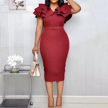 African Dresses for Women Ruffle Mid-Calf Bodycon Pullover Plain Dress Summer Elegant Slim Fit Hips Midi Dress with Belt dashiki
African Dresses for Women Ruffle Mid-Calf Bodycon Pullover Plain Dress Summer Elegant Slim Fit Hips Midi Dress with Belt dashiki