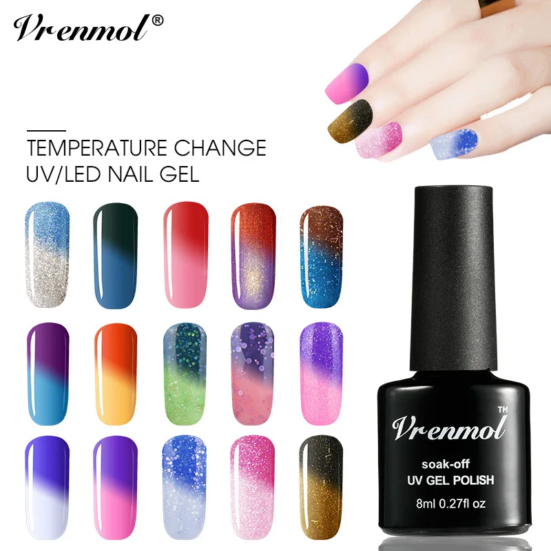 Фото УФ гель для ногтей Vrenmol 8 мл температурный меняющий цвет - купить
