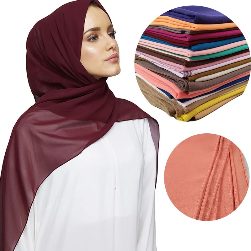Новый весенний стильный однотонный пузырьковый шифоновый хиджаб для женщин