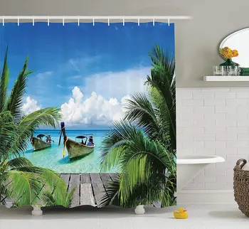 Tropical Decor Collection, Beach and Tropical Sea Wooden Deck Floating Boats Sunshine Honeypot Picture Print, Polyester Fabric 
Tropical Decor Collection, Beach and Tropical Sea Wooden Deck Floating Boats Sunshine Honeypot Picture Print, Polyester Fabric