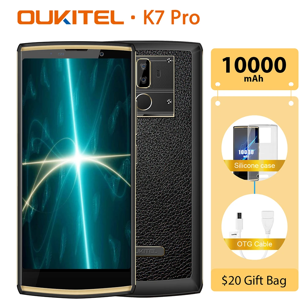 

OUKITEL K7 Pro Smartphone Android 9.0 MT6763 Octa Core 4G RAM 64G ROM 6.0" FHD+ 18:9 10000mAh Fingerprint 9V/2A Mobile Phone