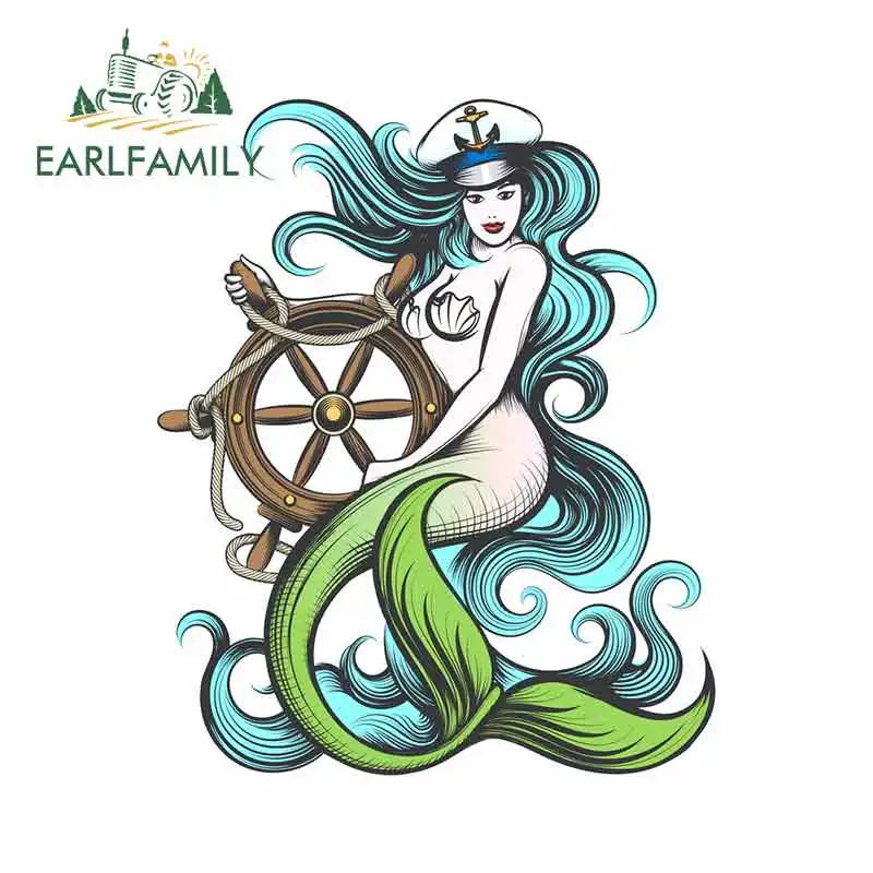 EARLFAMILY 13cm x 10.7cm for Mermaid with Steering Wheel Car Stickers Fashion Occlusion Scratch Camper Waterproof JDM Decal | Автомобили и