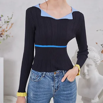 2020 Spring New Asymmetric Knitwear Top Women Turn Down Collar Long Sleeve Knitted Pullover 
2020 Spring New Asymmetric Knitwear Top Women Turn Down Collar Long Sleeve Knitted Pullover