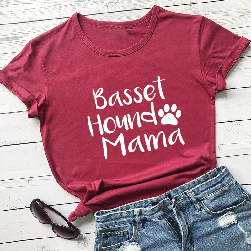 

Basset Hound Mama Printed New Arrival Women's Summer Funny Casual 100%Cotton T-Shirt Dog Mom Life Shirt Dog Lover Gift