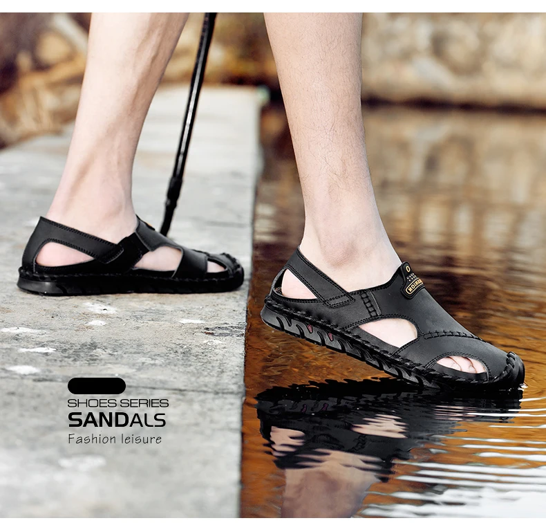 Fashion men's sandals casual genuien leather summer flats shoes male breathable beach sandal man outside sandals for men size 46 Fashion men's sandals casual genuien leather summer flats shoes male breathable beach sandal man outside sandals for men size 46