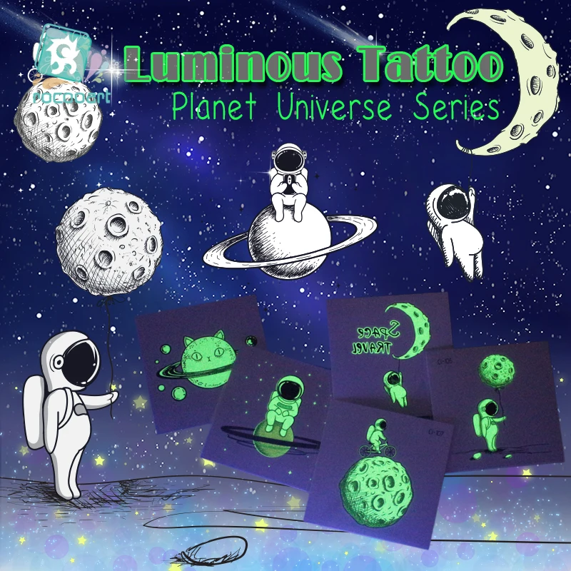 Rocooart Small Size Luminous Fake Tattoo Glow in the Dark Flash Space Astronaut Planet Series Cute Waterproof Sticker For Kids
Rocooart Small Size Luminous Fake Tattoo Glow in the Dark Flash Space Astronaut Planet Series Cute Waterproof Sticker For Kids