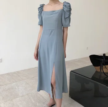French Style Square Collar Puffy Sleeves Classic Dress Dusty Blue High Slit One Piece Women's Clothing Vintage Elegant Dresses
French Style Square Collar Puffy Sleeves Classic Dress Dusty Blue High Slit One Piece Women's Clothing Vintage Elegant Dresses