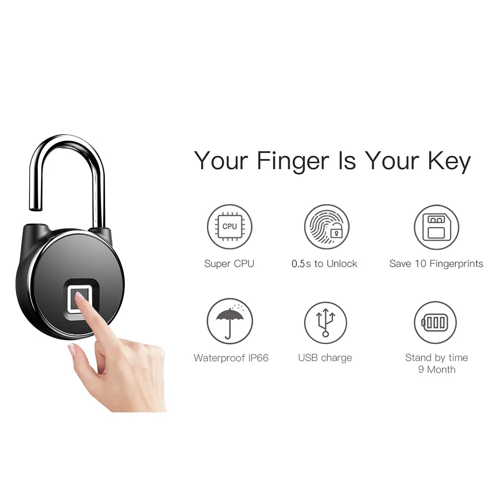 Hot New USB Rechargeable Smart Keyless Fingerprint Lock Fast Response 10-Groups Fingerprints IP66 Waterproof Anti-Theft Security
Hot New USB Rechargeable Smart Keyless Fingerprint Lock Fast Response 10-Groups Fingerprints IP66 Waterproof Anti-Theft Security