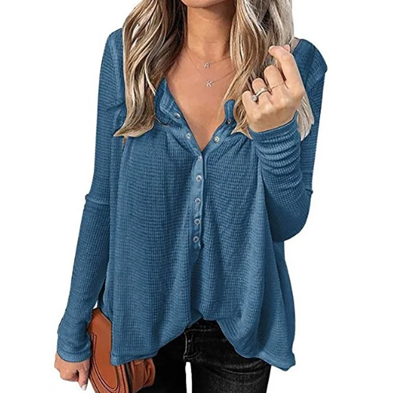 Waffle Pattern Womens Tops and Blouses Loose Button Tops O Neck Long Sleeve Autumn Blouse Woman Cotton Casual Female Clothes
Waffle Pattern Womens Tops and Blouses Loose Button Tops O Neck Long Sleeve Autumn Blouse Woman Cotton Casual Female Clothes