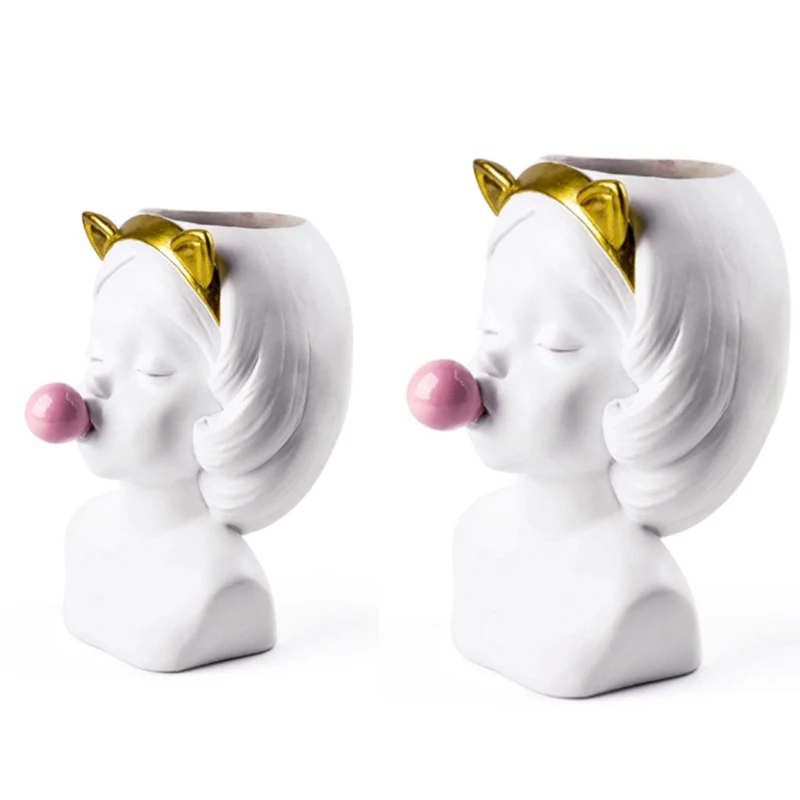 White Resin Vase Flower Pot Cute Catwoman Human Head Flower Vases Basket Pen Brushes Holder Home Decoration
White Resin Vase Flower Pot Cute Catwoman Human Head Flower Vases Basket Pen Brushes Holder Home Decoration