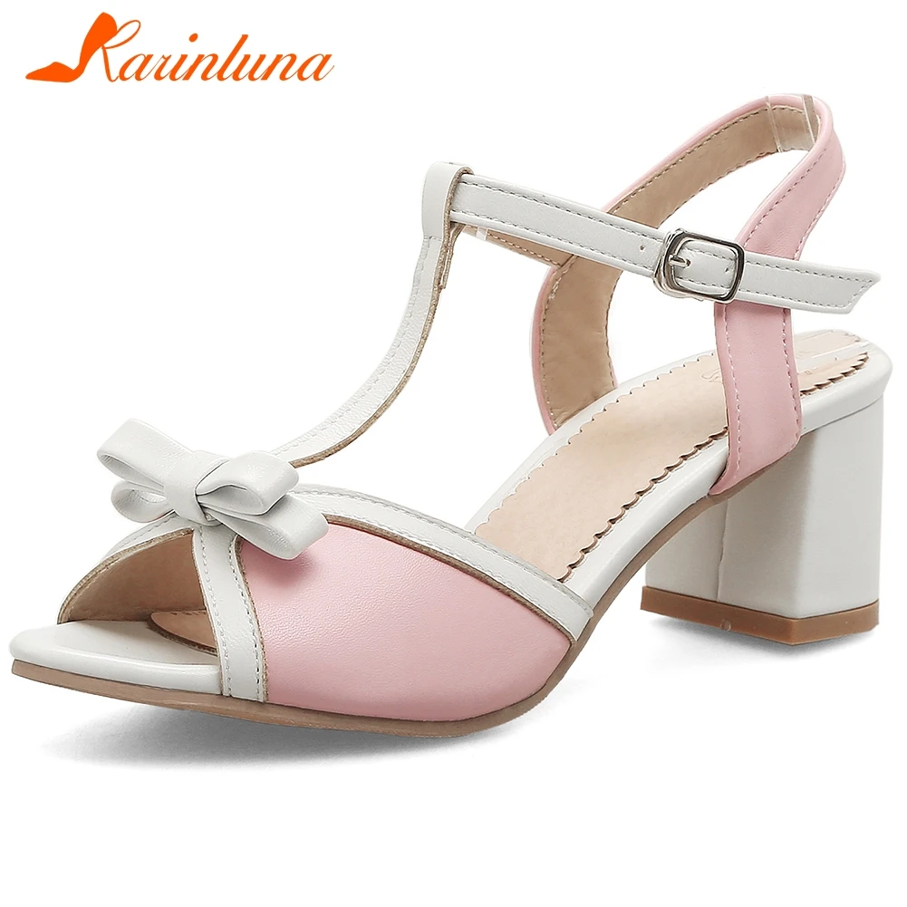 KARINLUNA Peep Toe High Block Heels Sandals Sweet butterfly-knot Sandals Women Summer Elegant Office mixed-color Shoes Woman
KARINLUNA Peep Toe High Block Heels Sandals Sweet butterfly-knot Sandals Women Summer Elegant Office mixed-color Shoes Woman