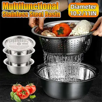 3pcs 10/11inch Stainless Steel Multifunctional Grater Strainer Sieve Basin Washing Bowl Set Vegetable Cutter Kitchen Tools
3pcs 10/11inch Stainless Steel Multifunctional Grater Strainer Sieve Basin Washing Bowl Set Vegetable Cutter Kitchen Tools