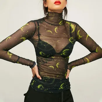 Sexy Transparent Top Moon Print T-Shirt Women Summer Gothic Tshirts Black Streetwear See Through Mesh Tops Goth Casual T Shirts
Sexy Transparent Top Moon Print T-Shirt Women Summer Gothic Tshirts Black Streetwear See Through Mesh Tops Goth Casual T Shirts