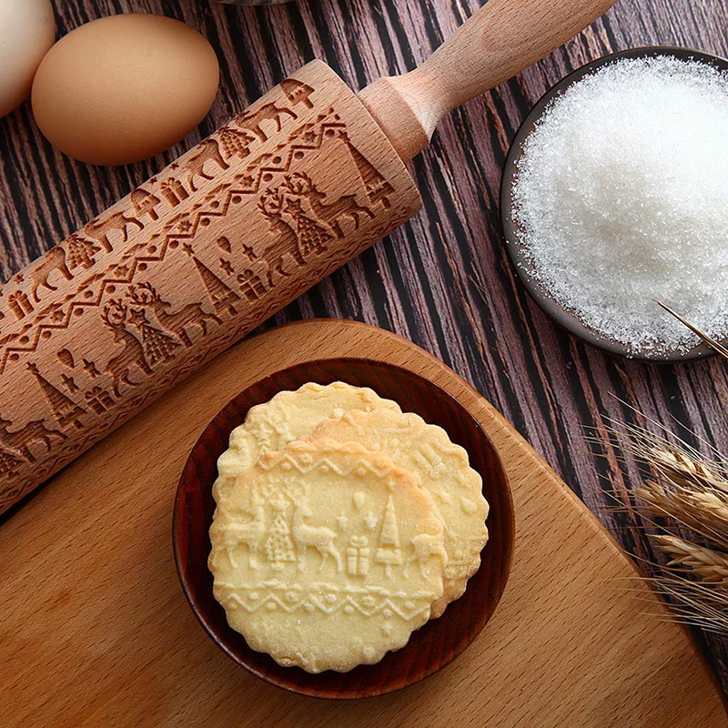 Christmas Embossing Wooden Rolling Pin Deep Embossed With Christmas Deer And Tree Symbols Pattern For Baking Pastries Or Cookies
Christmas Embossing Wooden Rolling Pin Deep Embossed With Christmas Deer And Tree Symbols Pattern For Baking Pastries Or Cookies