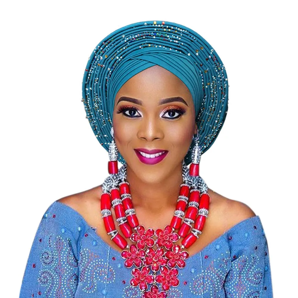 African auto gele headtie nigerian headwrap for wedding party (4)
