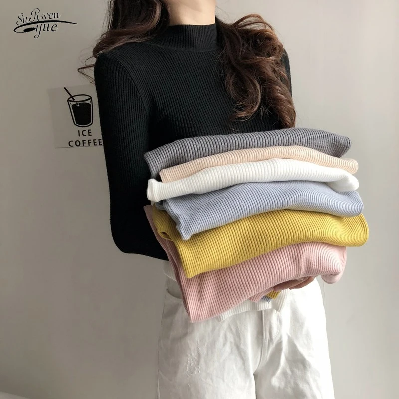 

Fall Sweaters for Women Women Winter Sweater Clothes Set Solid Color Basic Joker Half-high Collar Long Sleeve Sweater 16676