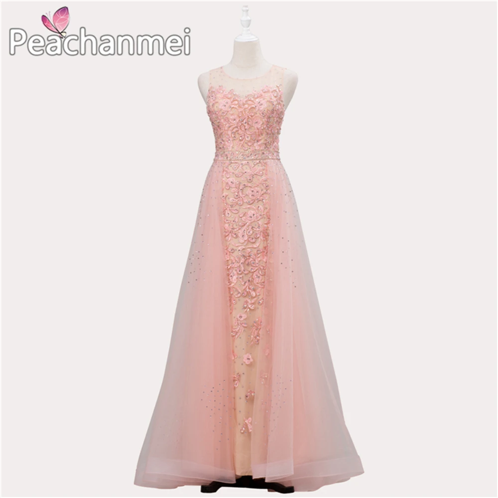 

Charming Formal Evening Dress Long 2020 Beaded Mermaid Robe De Soiree Prom Dresses Tulle Sheer Neck Military Sexy Ball Gowns