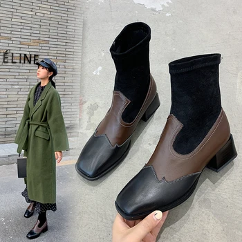 Europe and the United States retro elastic thin skinny boots color matching square head single velvet two women
Europe and the United States retro elastic thin skinny boots color matching square head single velvet two women