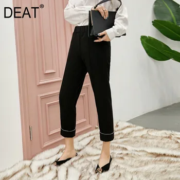 DEAT 2020 new summer fashion women high waist anlke length elastic button black office lady pants WM91201L
DEAT 2020 new summer fashion women high waist anlke length elastic button black office lady pants WM91201L