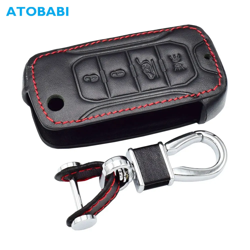 

Leather Car Key Case For Jeep Renegade Hard Steel 2016 4 Buttons Folding Remote Fob Cover Protector Accessory Auto Keychain Bag