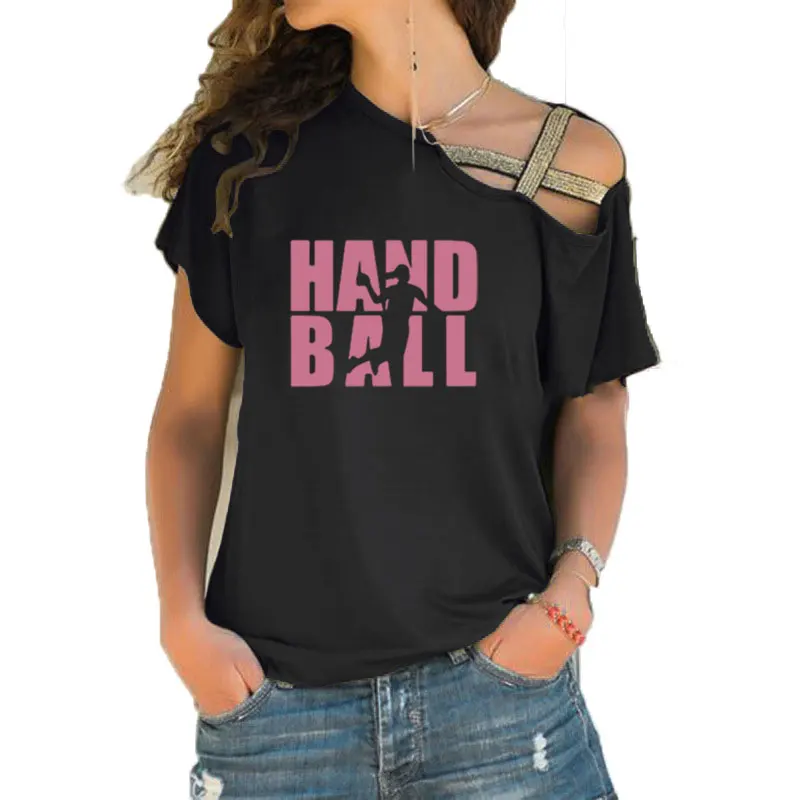 

2020 New Summer Fashion Handball print girl T Shirt Women Short Sleeve T-shirt Irregular Skew Cross Bandage Tee Tops