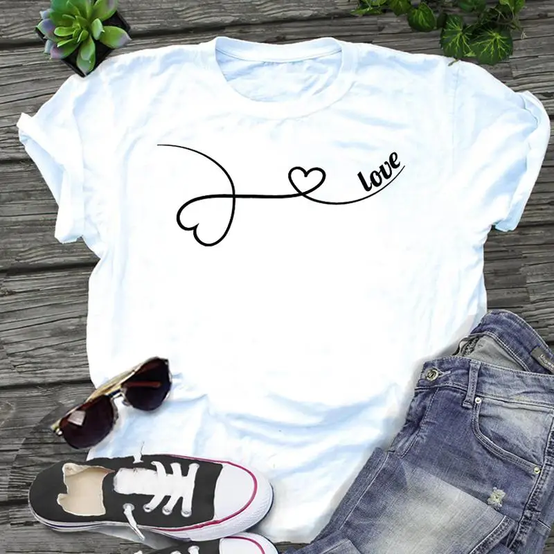 Женская футболка с принтом в виде сердца 90s простой стиль любви тренд модный