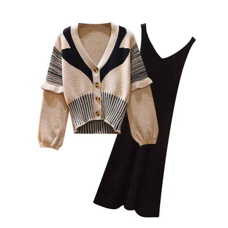 High Quality Knitted Sweaters 2 Piece Set Autumn Women's Cardigan Coats + Suspender Vest Dress Two Piece Set Plus Size 5XL Suit
High Quality Knitted Sweaters 2 Piece Set Autumn Women's Cardigan Coats + Suspender Vest Dress Two Piece Set Plus Size 5XL Suit