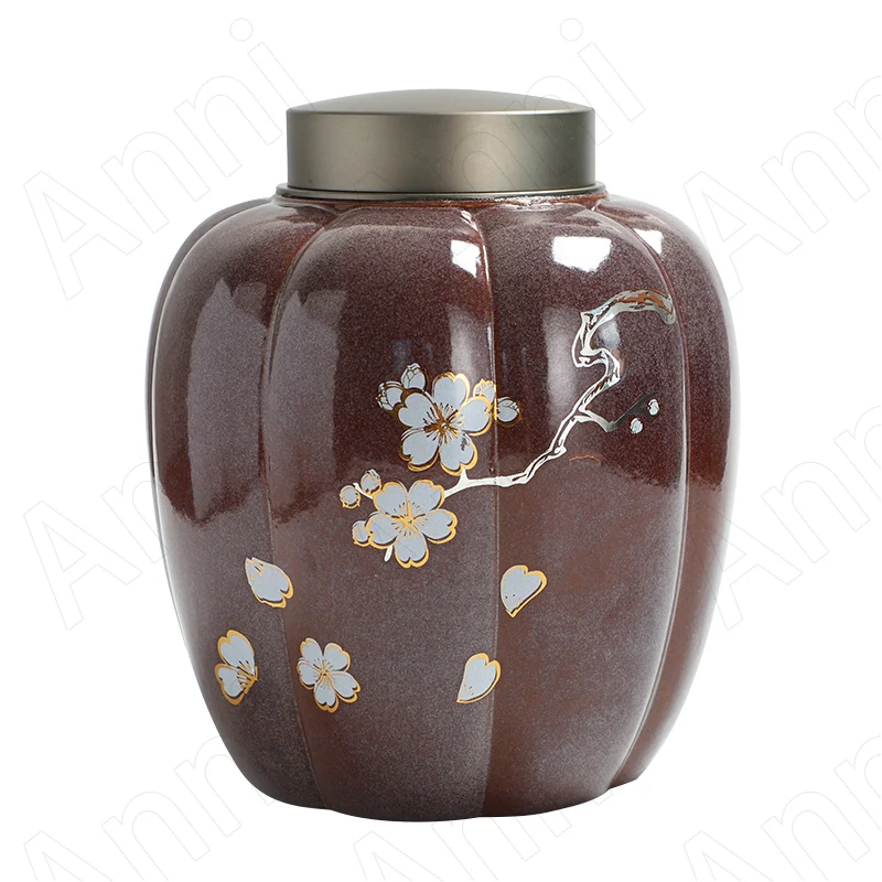 

Креативный органайзер для чая из цветущей вишни, китайская винтажная окрашенная глазурованная банка для хранения чая с крышкой, украшение для домашнего журнального столика