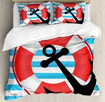 Anchor Duvet Cover Set Blue Striped Backdrop with Lifebuoy and Anchor Aboard Travel Protection Decorative 3 Piece Bedding Set
Anchor Duvet Cover Set Blue Striped Backdrop with Lifebuoy and Anchor Aboard Travel Protection Decorative 3 Piece Bedding Set