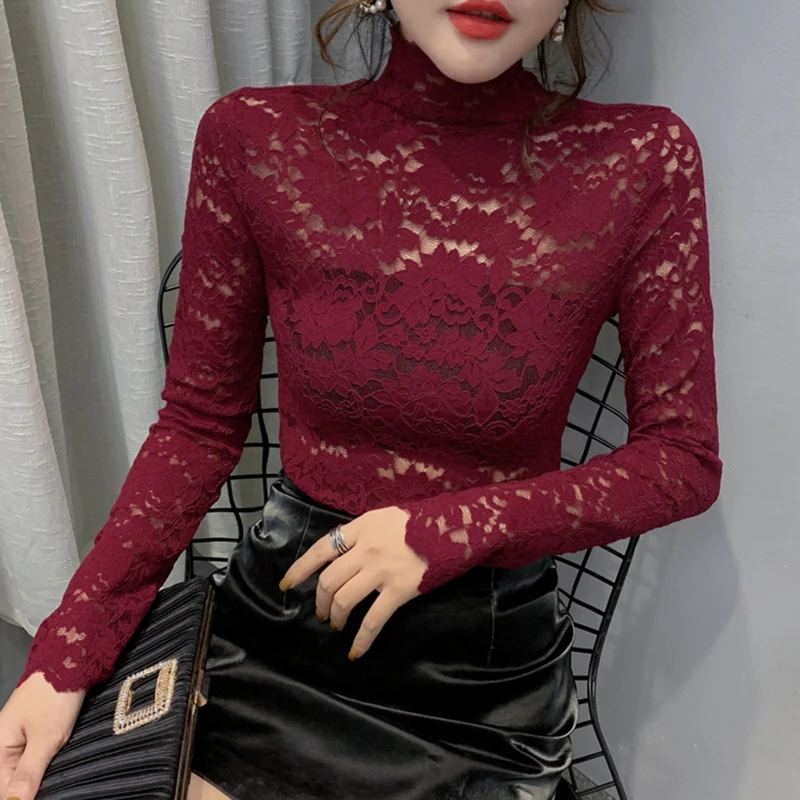 shintimes 2020 New Spring Women's Fashion Hollow Out Half Turtleneck Tops Slim Lace Blouse Sexy White Shirt Femme Korean Clothes
shintimes 2020 New Spring Women's Fashion Hollow Out Half Turtleneck Tops Slim Lace Blouse Sexy White Shirt Femme Korean Clothes