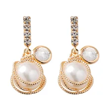 Geometrik bildirimi Rhinestone İmitasyon İnci asılı Dangle kulak tırnak zarif alerji önlemek kaliteli küçük kulak çiviler el yapımı(China)
