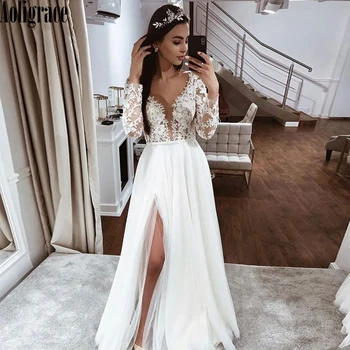 Elegant Wedding Dresses for Women 2020 Lace Appliqued V-neck Soft Tulle Long Sleeve Princess Beach Bridal Gowns with Split
Elegant Wedding Dresses for Women 2020 Lace Appliqued V-neck Soft Tulle Long Sleeve Princess Beach Bridal Gowns with Split