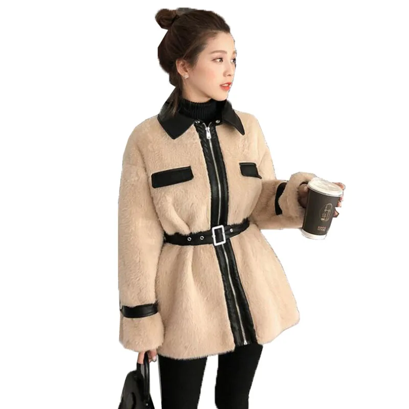 Фото Модная куртка из искусственного меха Женское пальто осень-зима средней длины