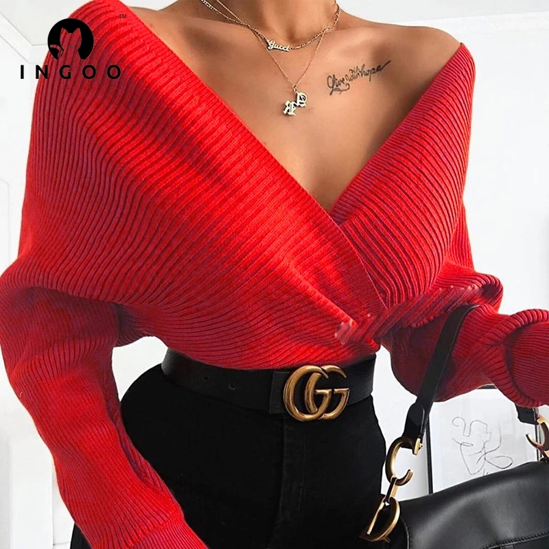 Off Shoulder Oversized Sweater Pullover Wrap V Neck Backless Puff Sleeve Sexy Elegance Tops Loose Autumn Winter Solid Sweaters
Off Shoulder Oversized Sweater Pullover Wrap V Neck Backless Puff Sleeve Sexy Elegance Tops Loose Autumn Winter Solid Sweaters