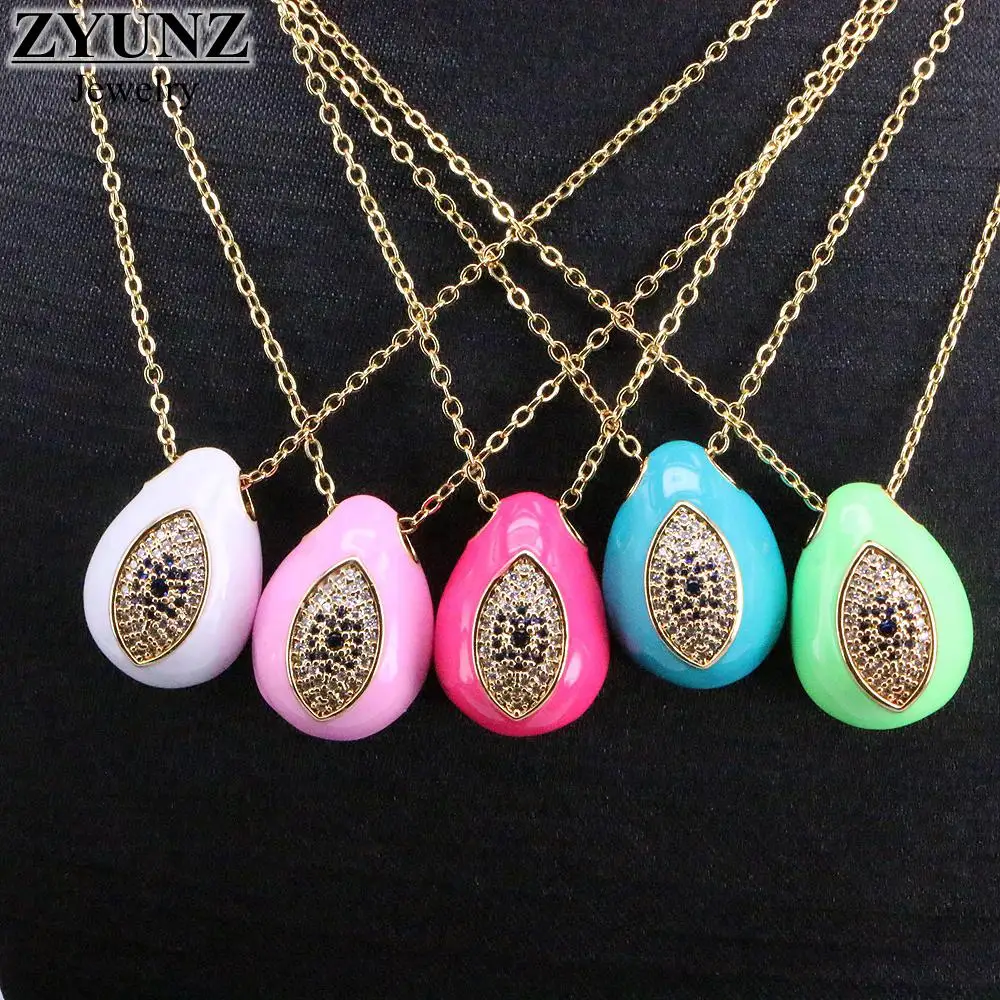 

6PCS, Gold Color Clavicle Chains Eye Necklaces Enamel Pendant Boho Ethic Turkish Eyes Necklace For Women Jewelry Gift