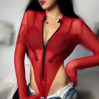 YYXZ Spring Women Overall Slim Sexy Contrast Color Zipper Transparent Mesh Long Sleeve Woman Bodysuit Lady Jumpsuit Rompers
YYXZ Spring Women Overall Slim Sexy Contrast Color Zipper Transparent Mesh Long Sleeve Woman Bodysuit Lady Jumpsuit Rompers