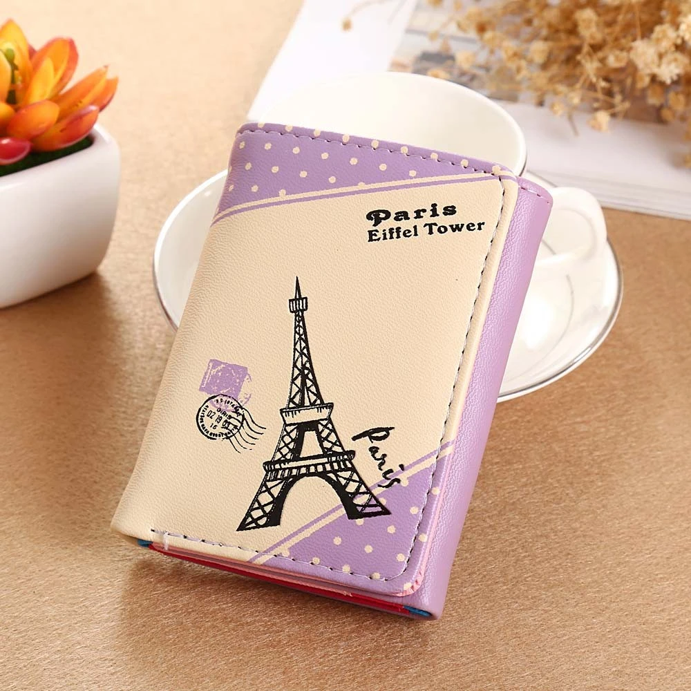 Paris Eiffel Tower Stamps Card Card Holders Handbag Wallet Women Long wallet PU Leather Passport Cover Female 815