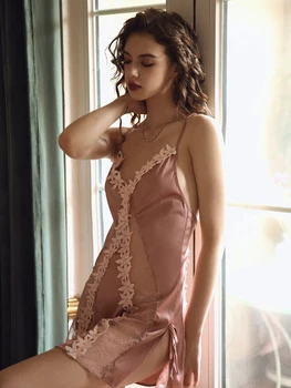 Sexy Nightgown Sleepwear Ice Silk Thin Section Perspective Slim Beautiful Hollow Embroidery Deep V Nightdress Nightgowns Women
Sexy Nightgown Sleepwear Ice Silk Thin Section Perspective Slim Beautiful Hollow Embroidery Deep V Nightdress Nightgowns Women