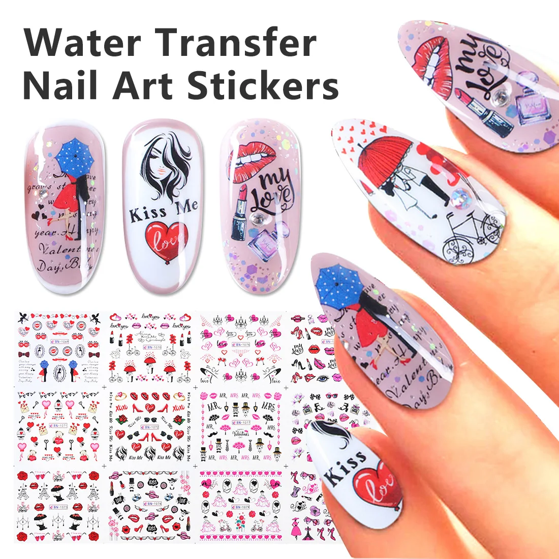 12pcs Romantic Valentines Water Decals Sliders Nail Art Decorations Stickers Sexy Lips Flower Heart Tattoo Wraps
12pcs Romantic Valentines Water Decals Sliders Nail Art Decorations Stickers Sexy Lips Flower Heart Tattoo Wraps