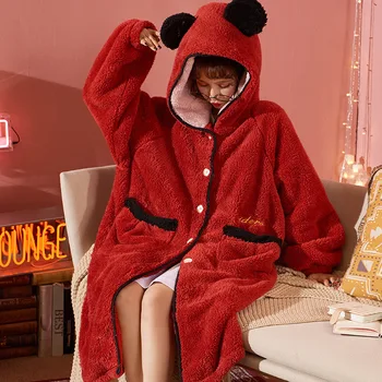 Autumn Winter Sweet Women's Nightgown Long-sleeve Cardigan Button Solid Hooded Loose Warm Color Matching Casual Home Night Robe
Autumn Winter Sweet Women's Nightgown Long-sleeve Cardigan Button Solid Hooded Loose Warm Color Matching Casual Home Night Robe