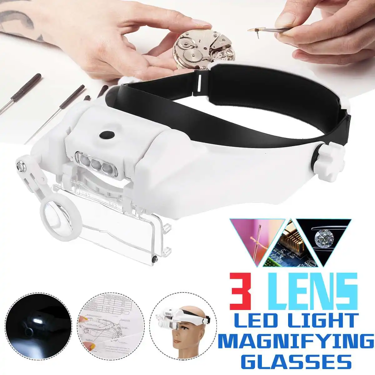 Adjustable Loupe 1.5X 2.0X 8X 3 Lens Headband Magnifying Glass Magnifier with 3 LED Magnifying Glasses Creative
Adjustable Loupe 1.5X 2.0X 8X 3 Lens Headband Magnifying Glass Magnifier with 3 LED Magnifying Glasses Creative