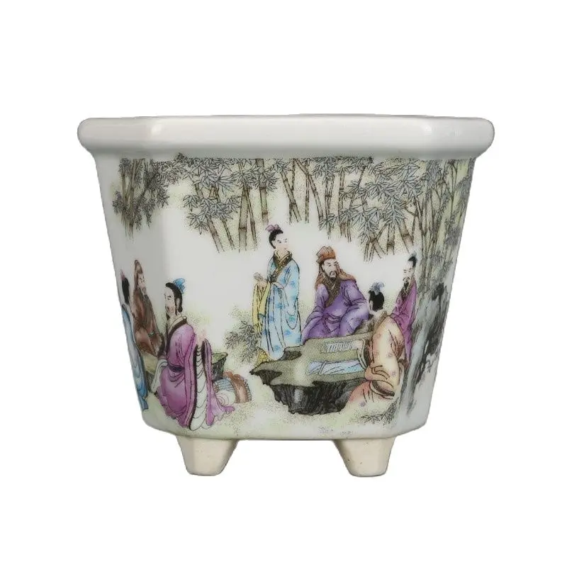 

Collection of Beijing used famille rose bamboo grove Qixian small flower pot porcelain collection