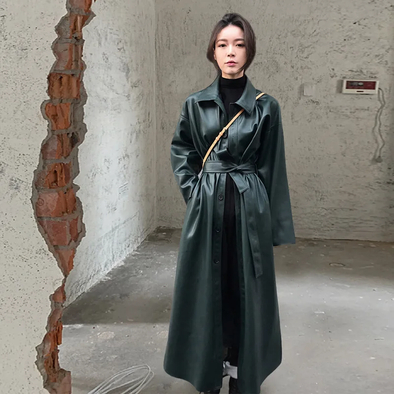 Personality Long PU Leather Windbreaker Coat 2020 Autumn Women Loose Tie Belt Collect Waist Single Breasted Split Long Jacket
Personality Long PU Leather Windbreaker Coat 2020 Autumn Women Loose Tie Belt Collect Waist Single Breasted Split Long Jacket