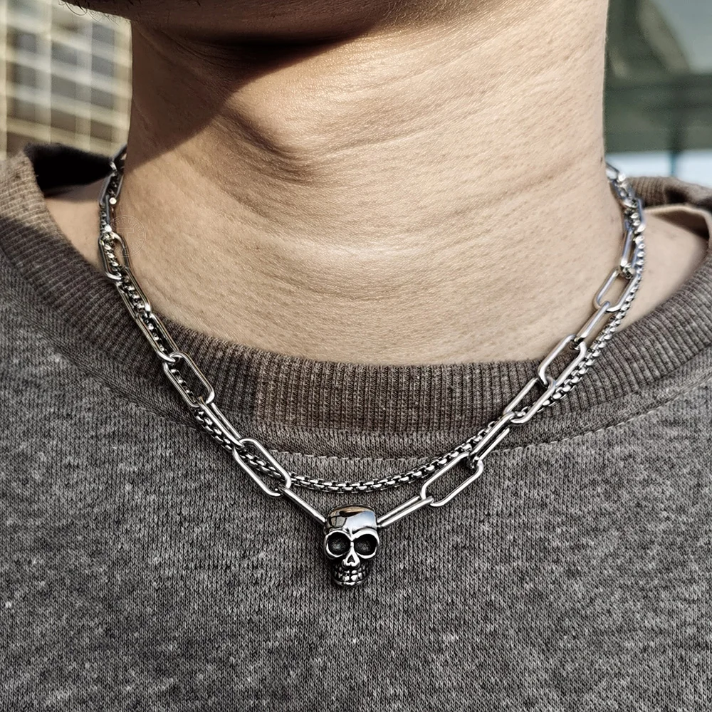 Double Layered Chain Skull Charm Choker Necklace for Men Boys Stainless Steel Box Cable Toggle Clasp Fashion Male Jewelry DDN229
Double Layered Chain Skull Charm Choker Necklace for Men Boys Stainless Steel Box Cable Toggle Clasp Fashion Male Jewelry DDN229