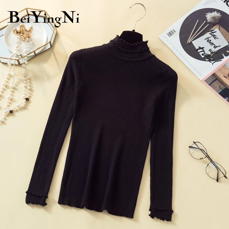 Beiyingni пуловер Женский вязаный винтажный базовый сплошной цвет Harajuku осенний