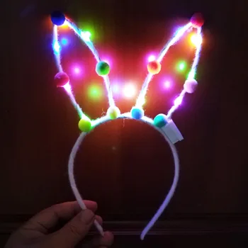 

LED Blinking Glow Easter Adult Children Pompon Hairband Rabbit Ear Headband Fancy Dress Costume Bunny Ear Hairband Party