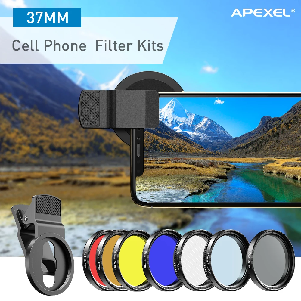 APEXEL 7 in 1 Camera Phone Lens Kit 37mm Graduate Red Blue Yellow Filters +CPL/ND Star Filter For Smartphones Telescop Accessory
APEXEL 7 in 1 Camera Phone Lens Kit 37mm Graduate Red Blue Yellow Filters +CPL/ND Star Filter For Smartphones Telescop Accessory