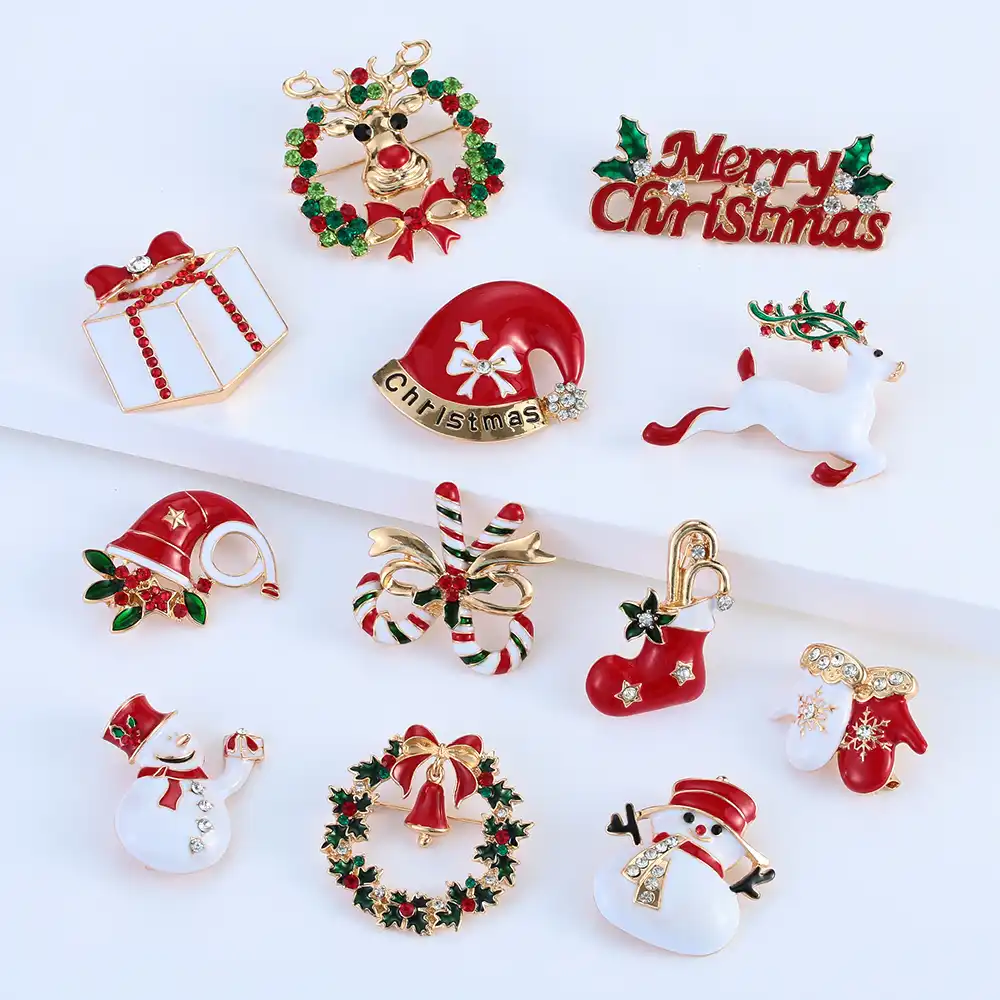 1pc cute christmas brooch pins santa claus hat bells socks donut