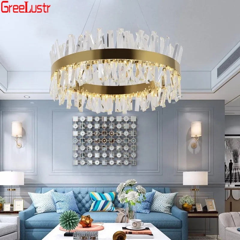 

New Design K9 Crystal Chandelier Light Fixtures Modern Gold Living Room Led Suspension Luminaire Home Deco Pendant Lustres